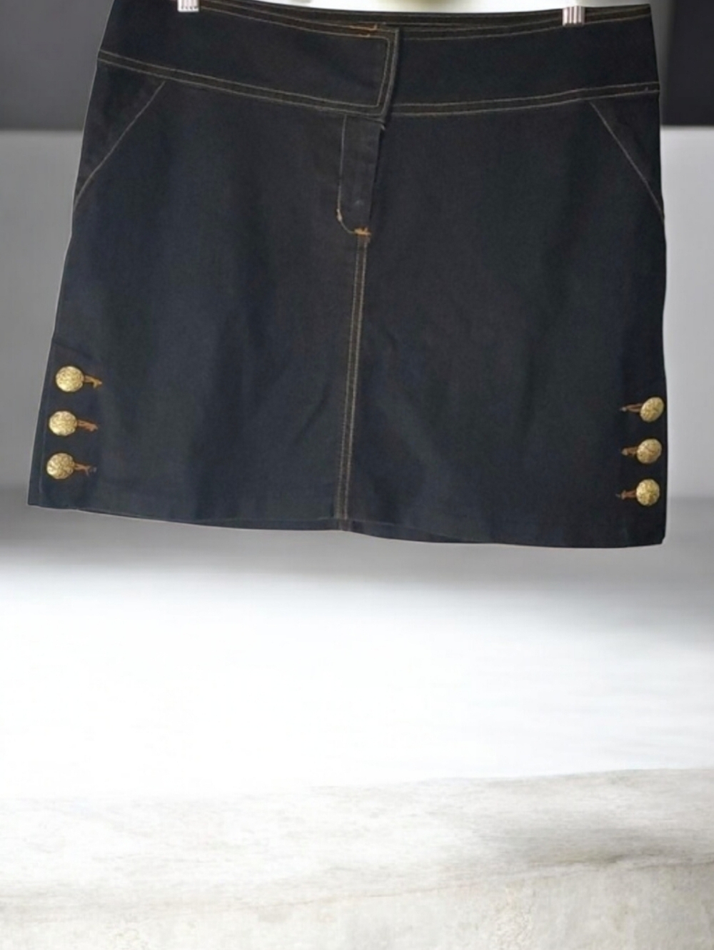 BisouBisou skirt women's size 12‎ black false pockets trendy denim mini skirt